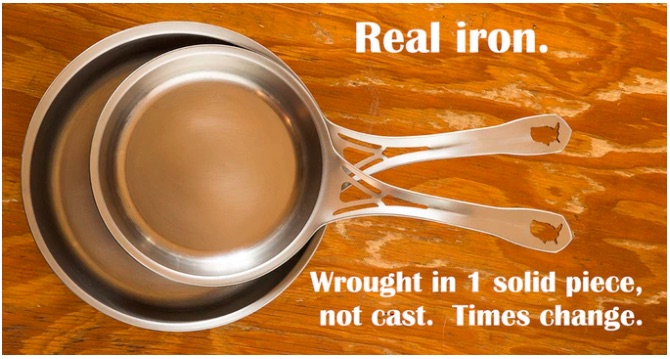 Solidteknics iron skillet: wrought not cast: lighter,tougher